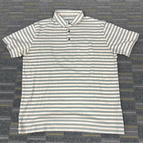 Patagonia Men's Squeaky Clean Polo Size XL Tan Green Striped Preppy Cotton EUC - Picture 2 of 9